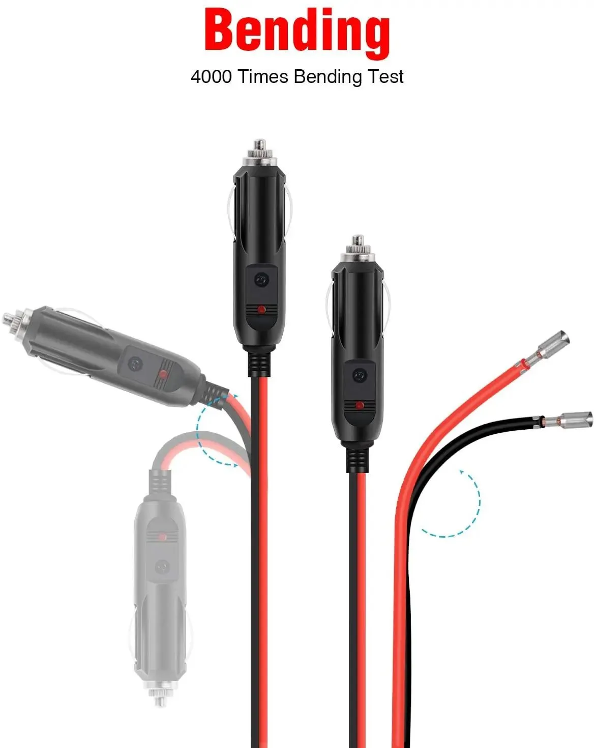 2PCS Cigarette Lighter Male Plug Extension Cable