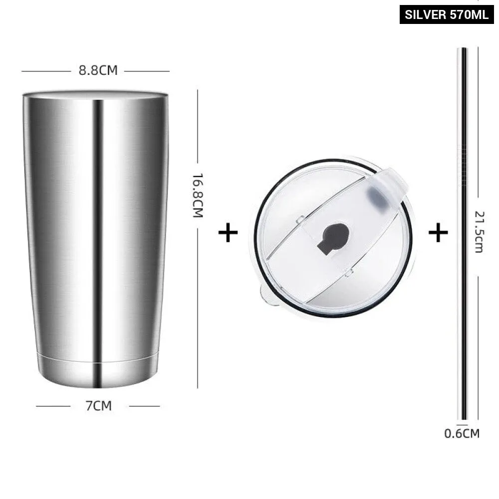 304 Stainless Steel Car Water Cup with Lid and Straw