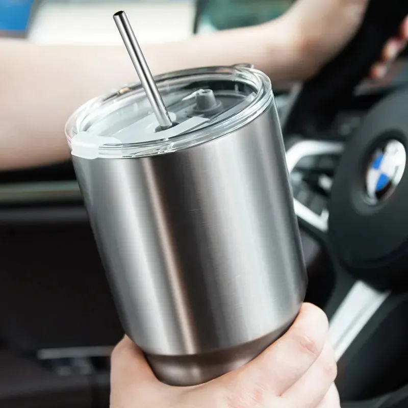 304 Stainless Steel Car Water Cup with Lid and Straw