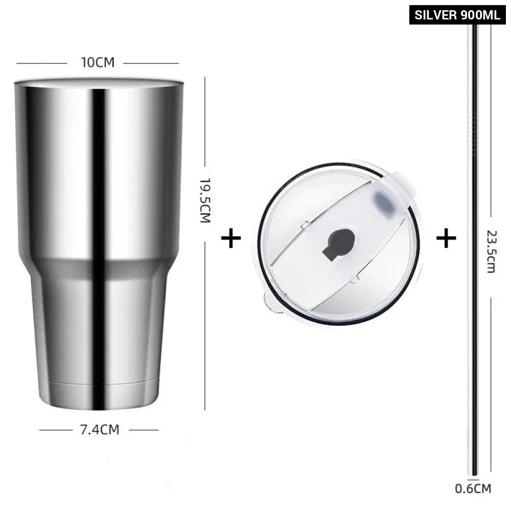 304 Stainless Steel Travel Mug with Lid and Straw