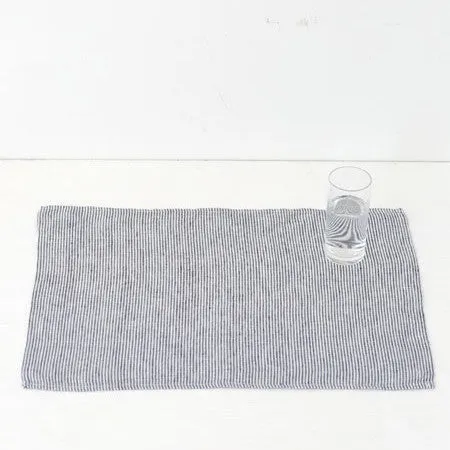 FOG LINEN Linen Placemat: Grey Thin White Stripe