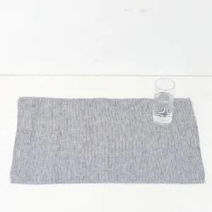 FOG LINEN Linen Placemat: Grey Thin White Stripe