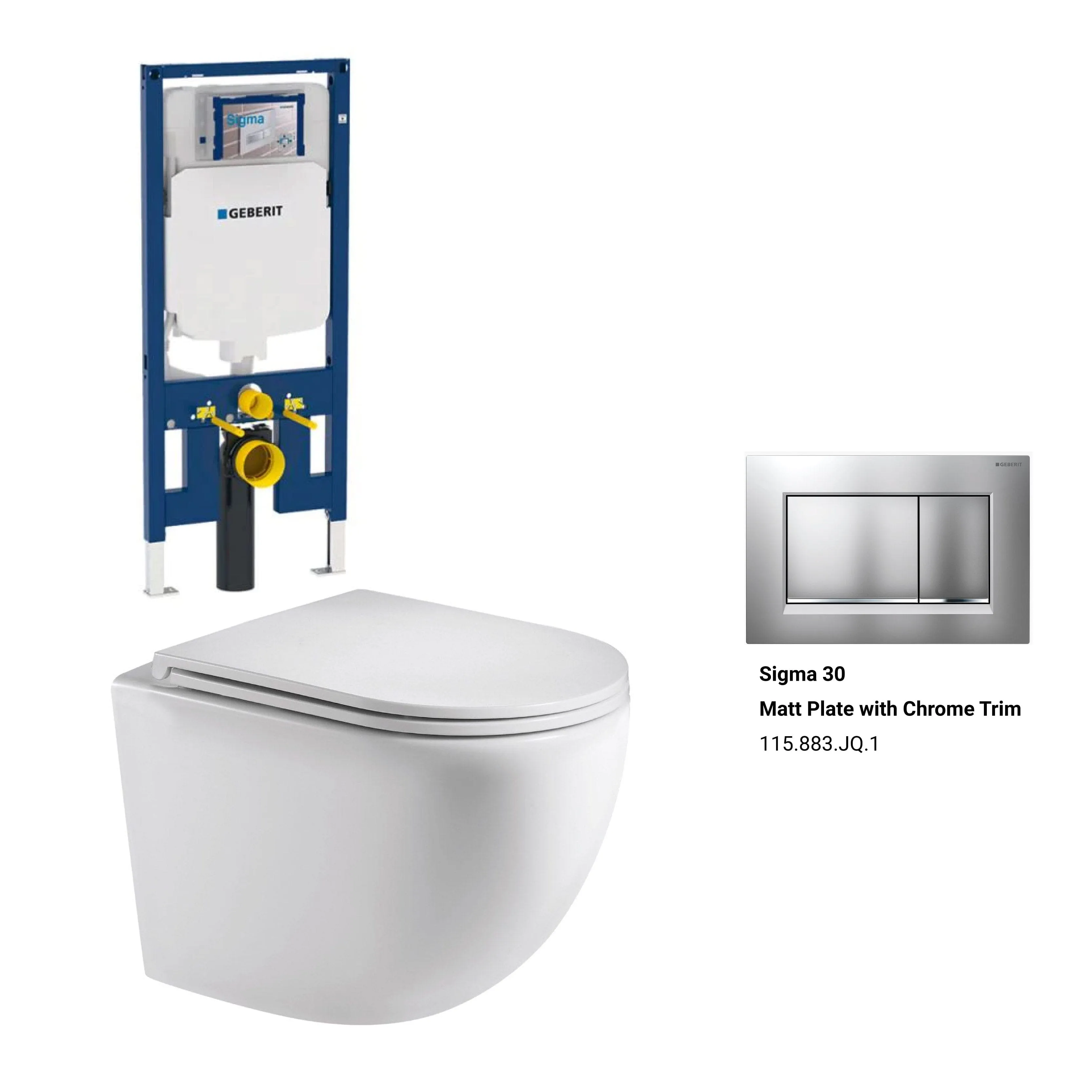 Max49 Rimless Tornado Wall Hung Toilet Package - Geberit Sigma 8 Duofix In Wall Cistern & Square Button