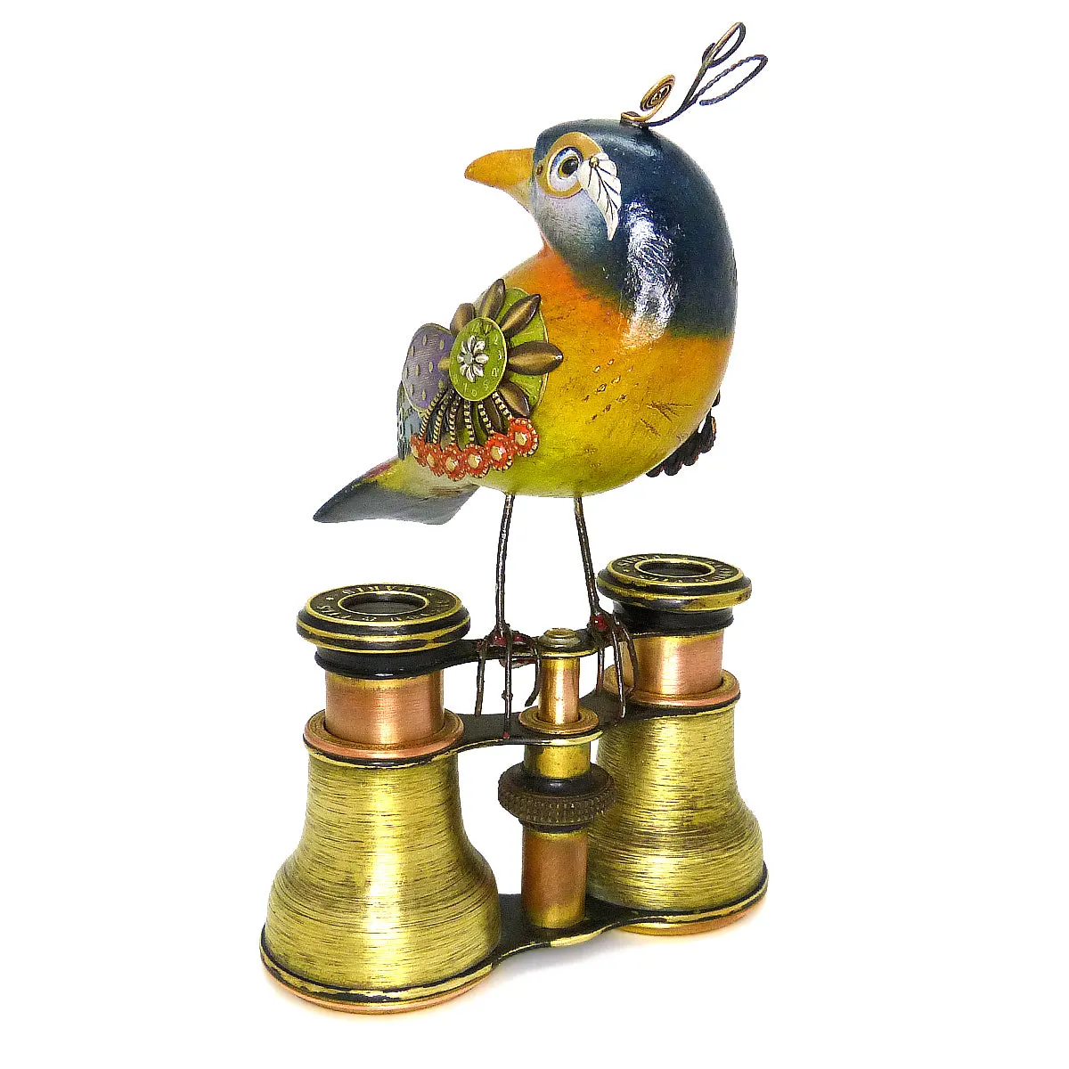 Mullanium Silver Ear Mesia Bird on Binoculars Artists Jim Tori Mullan Steampunk Handmade