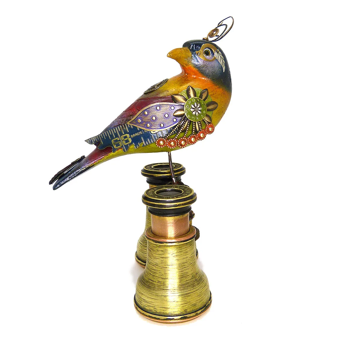 Mullanium Silver Ear Mesia Bird on Binoculars Artists Jim Tori Mullan Steampunk Handmade