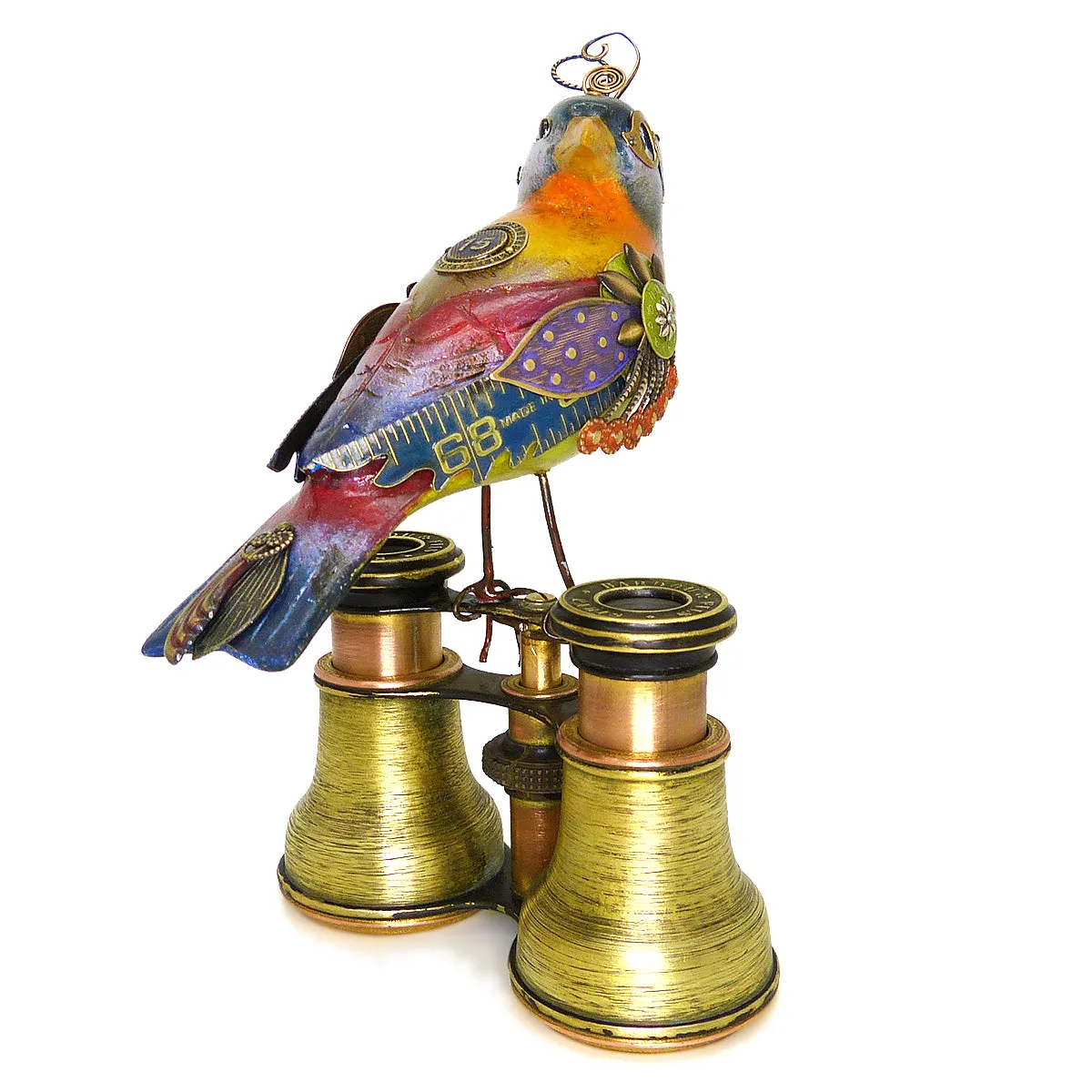 Mullanium Silver Ear Mesia Bird on Binoculars Artists Jim Tori Mullan Steampunk Handmade