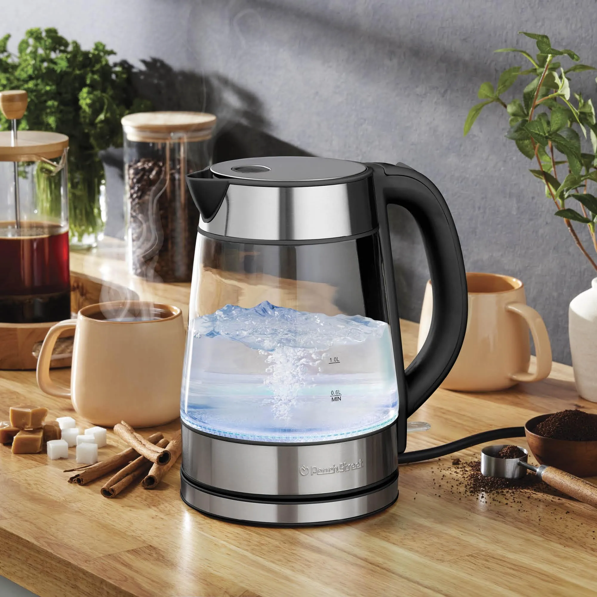 Speed-Boil Electric Kettle For Coffee & Tea - 1.7L Water Boiler 1500W, Borosilicate Glass, Easy Clean Wide Opening, Auto Shut-Off, Cool Touch Handle, LED Light. 360 Rotation, Boil Dry Protection