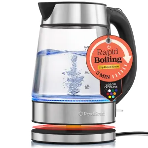 Speed-Boil Electric Kettle For Coffee & Tea - 1.7L Water Boiler 1500W, Borosilicate Glass, Easy Clean Wide Opening, Auto Shut-Off, Cool Touch Handle, LED Light. 360 Rotation, Boil Dry Protection
