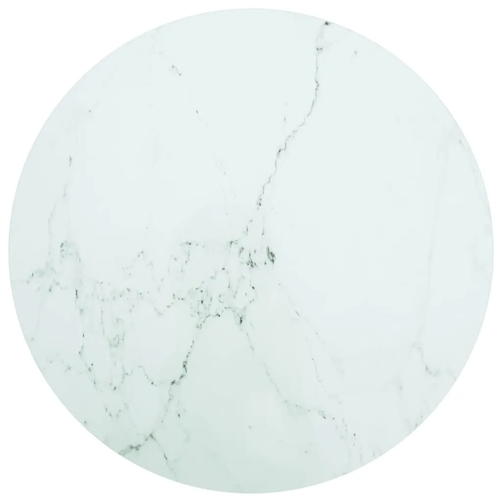 Table Top White Ø80x1 cm Tempered Glass with Marble Design