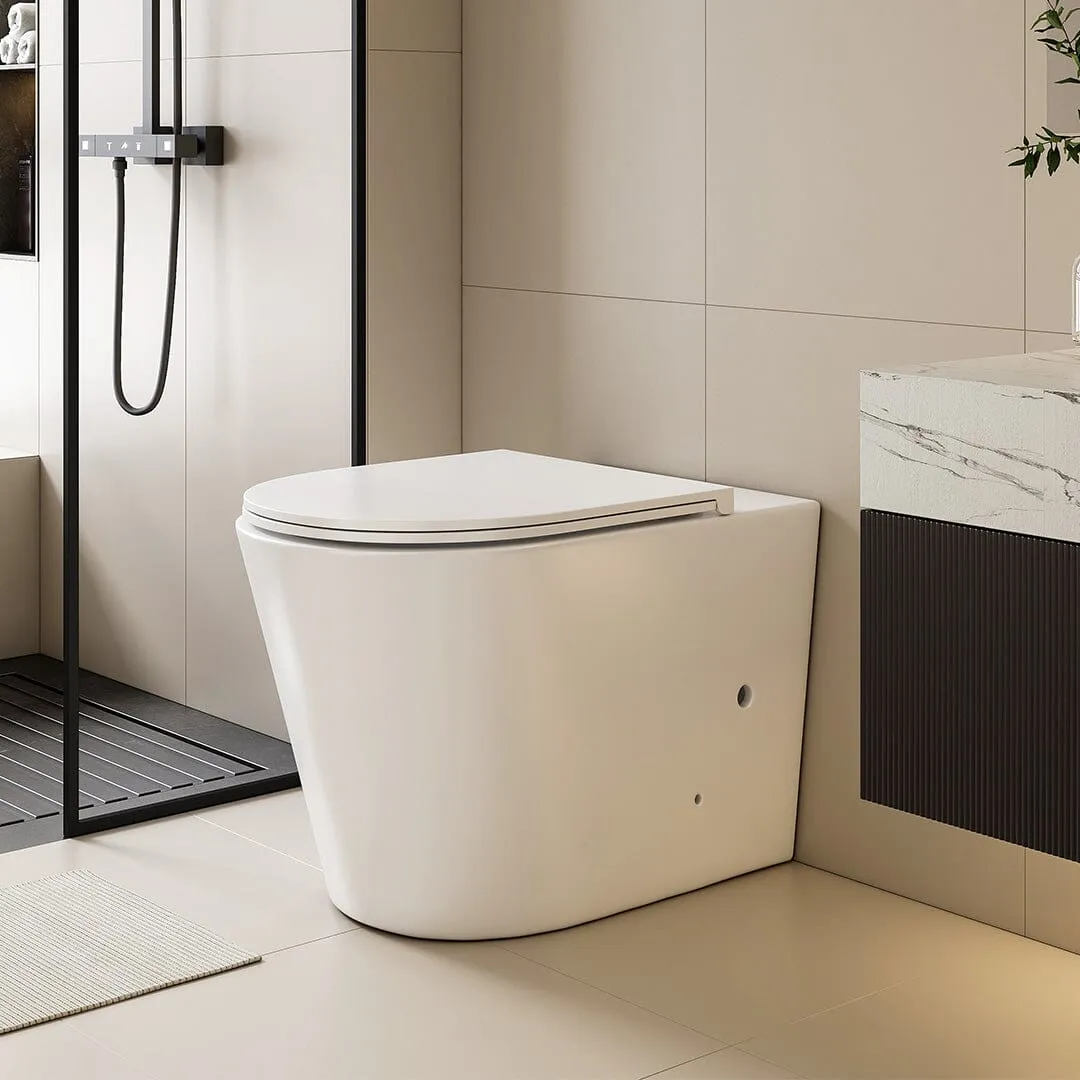 Yara58 Rimless Tornado Floor Mount Toilet   Geberit Stainless Steel Button Package
